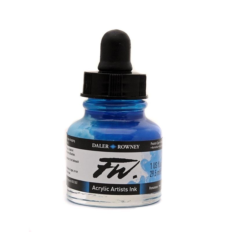 DR FW Acrylic ink 29.5ml 120 Process cyan, Taiteilijatasoinen muste