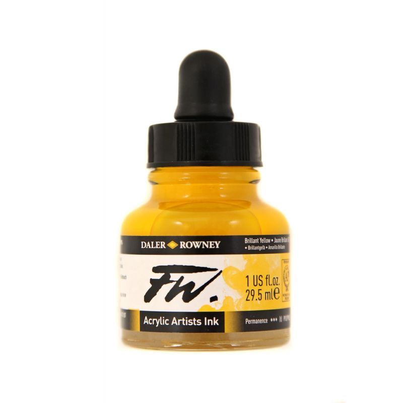 DR FW Acrylic ink 29.5ml 607 Brilliant yellow, Taiteilijatasoinen muste