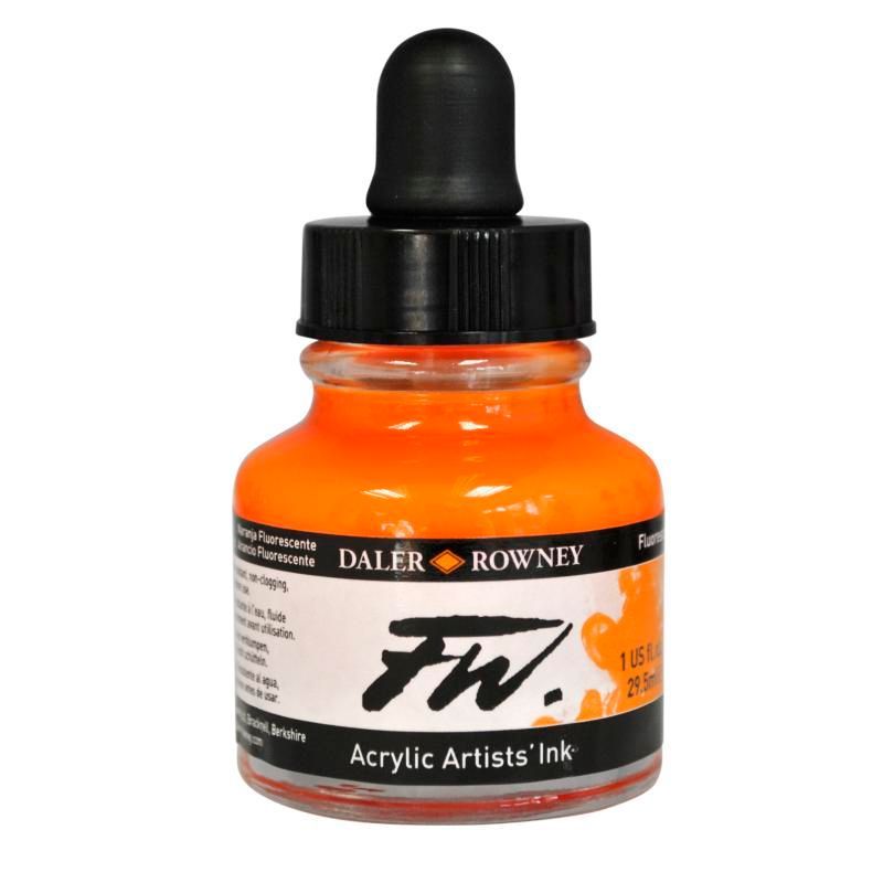 DR FW Acrylic ink 29.5ml 653 Fluorescent orange, Taiteilijatasoinen muste