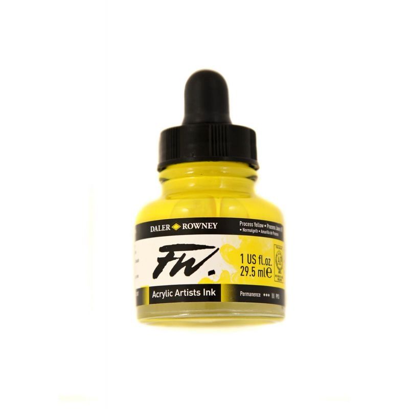 DR FW Acrylic ink 29.5ml 675 Process yellow, Taiteilijatasoinen muste