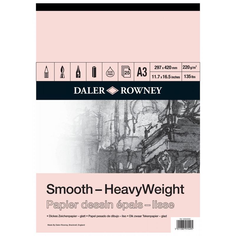 DR Smooth Heavyweight drawing 220g A3 (25) Sileä, 25 sivua