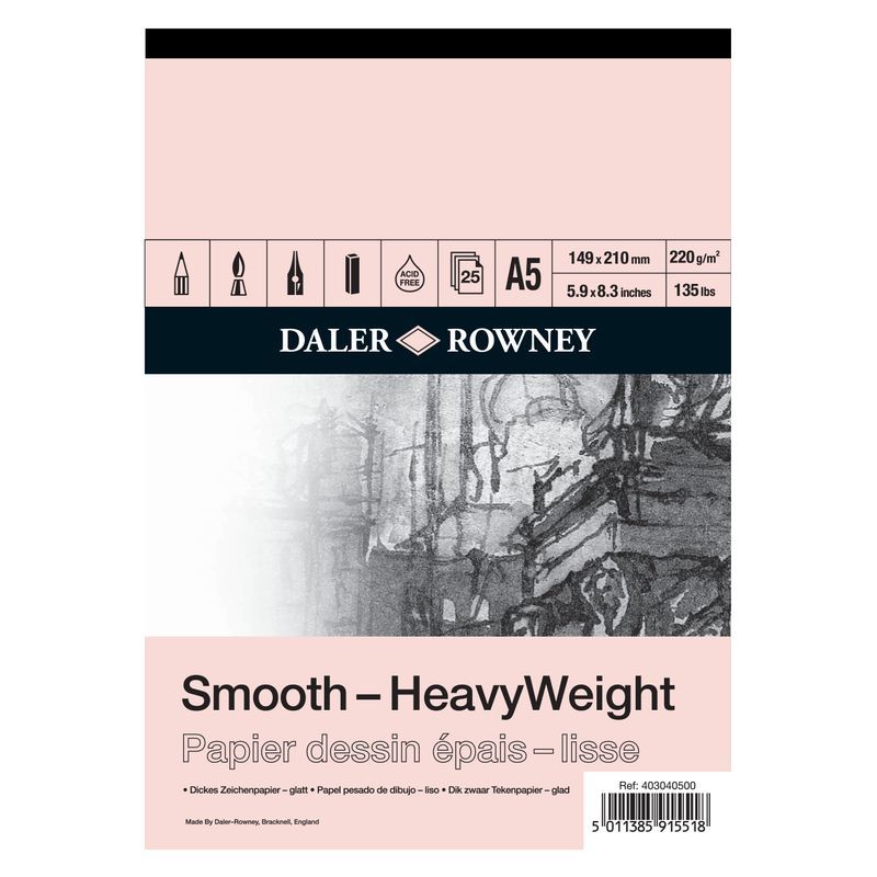 DR Smooth Heavyweight drawing 220g A5 (25) Sileä, 25 sivua
