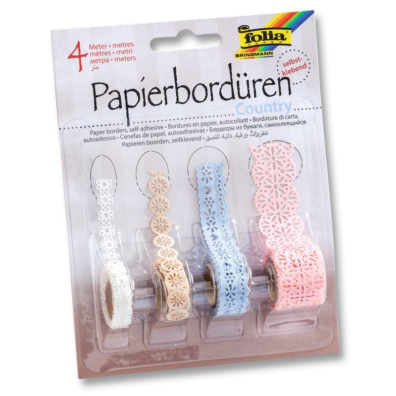 FOLIA Paperipitsiteippi Country 4x1m pastelli, valkoinen, puuteri, vaaleansininen, vaaleanpunaine