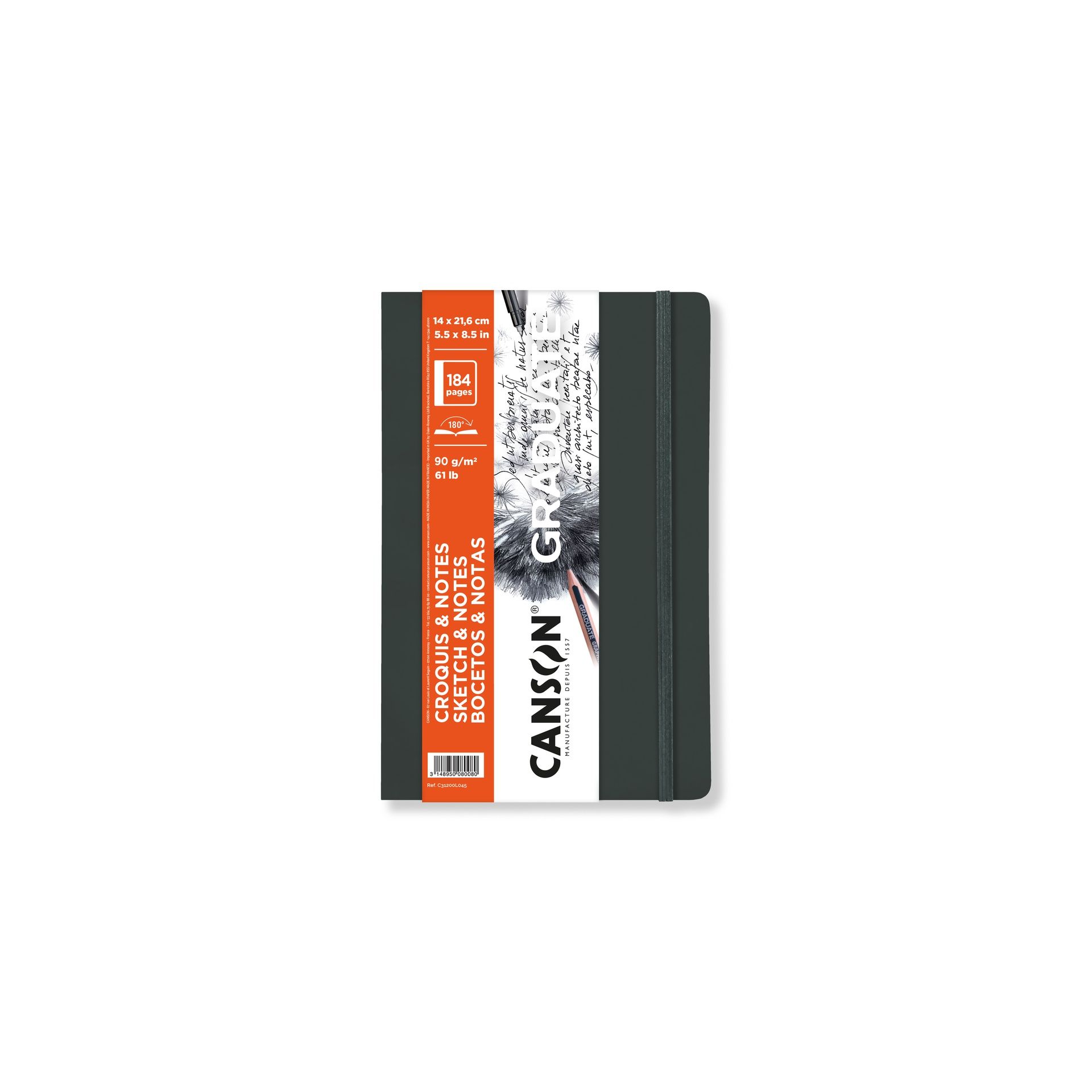 Graduate luonnoskirja 14x21,6cm 90g(184) pehmeä/ha, pehmeä kansi/harmaa