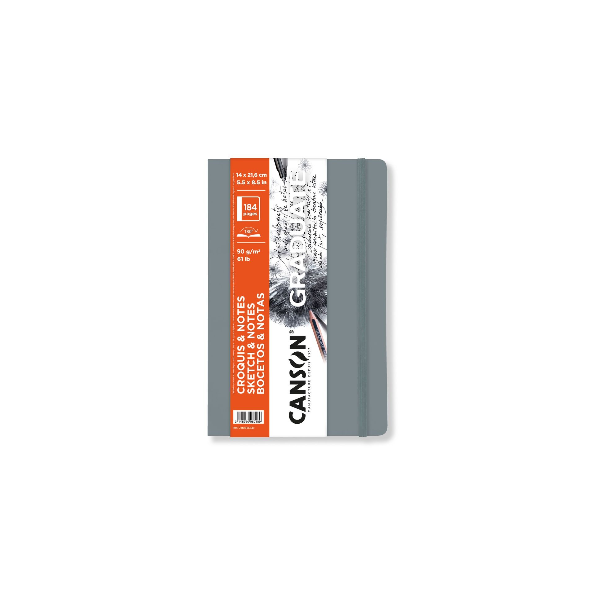 Graduate luonnoskirja 14x21,6cm 90g(184) pehmeä/vh, pehmeä kansi/vaalean harmaa