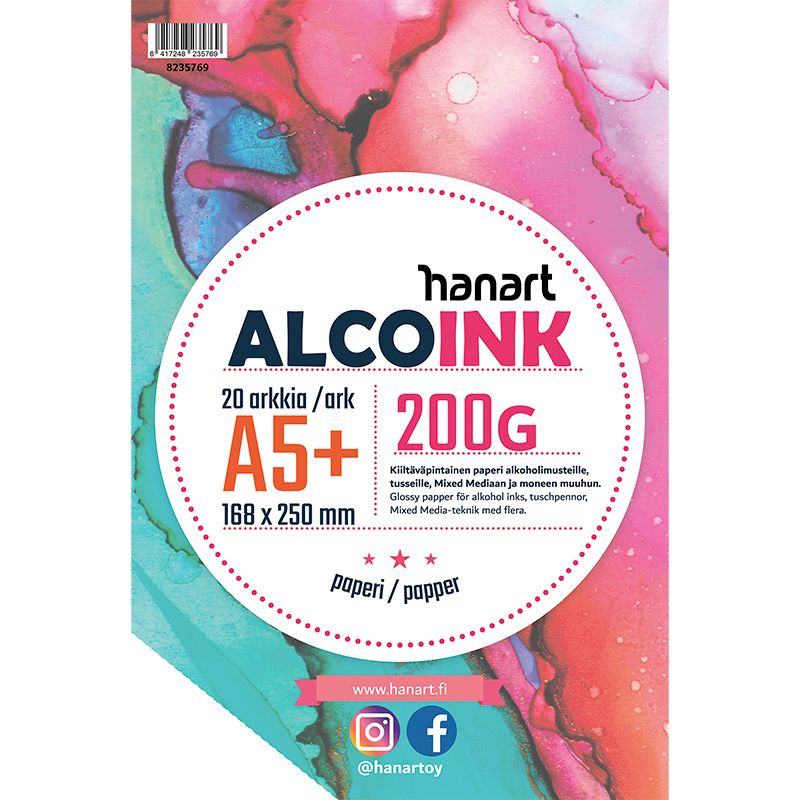 Hanart AlcoInk 200g A5+(168x250) 20 arkkia glossy, irtoarkit