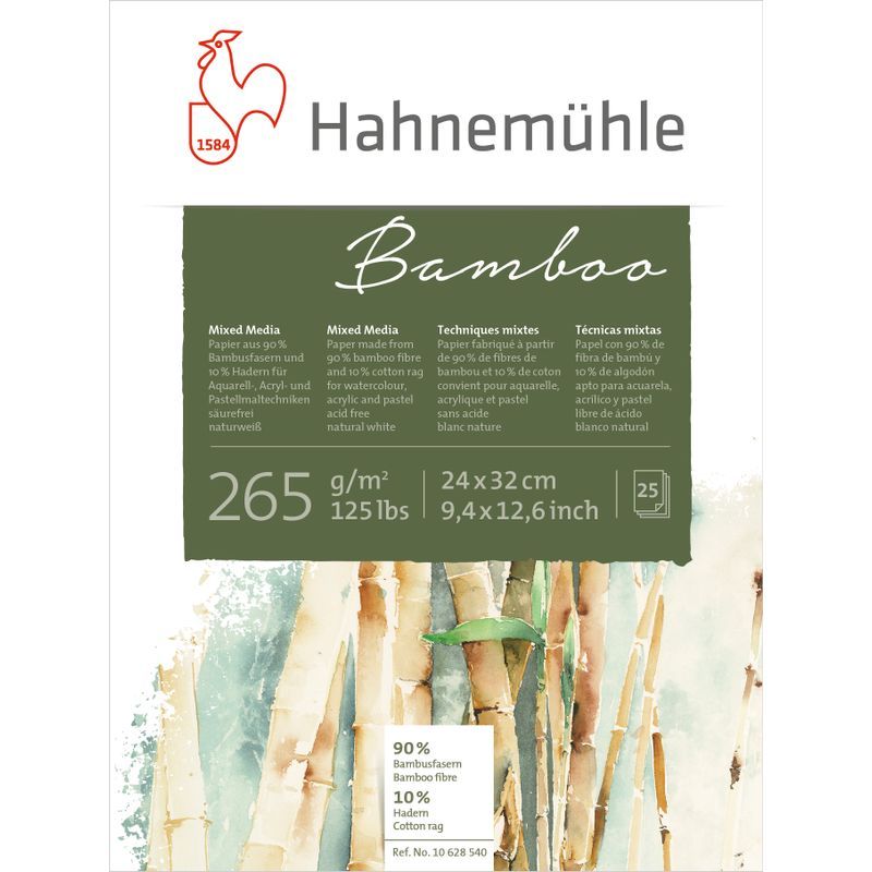 HM Bambu MixMedialehtiö 265g 24x32 (25) liimattu 2, 90% bambukuitua ja 10% lumppua, liimattu 2 sivulta