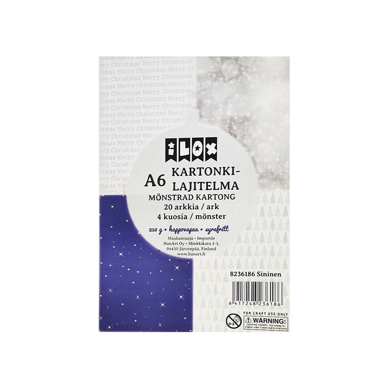 ILOX Kartonkilajitelma A6 (20) 250g Sininen, joulu 21 4 kuosia