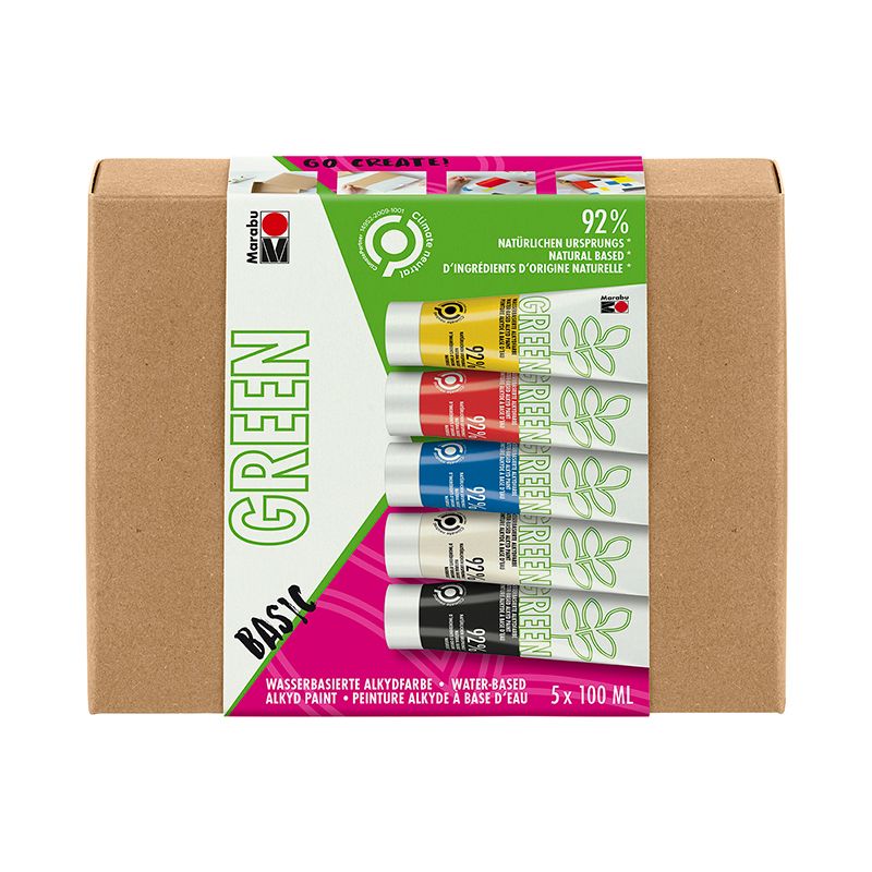 Marabu Green alkydimaalisetti basic 5x100 ml, kelt, pun, sininen, valk, musta