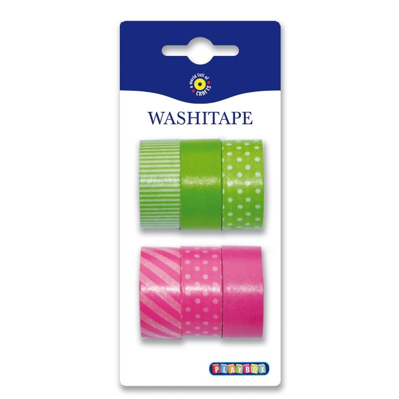 PLAYBOX Washiteippi 6kpl 15mmx5m pinkki-vihr laj