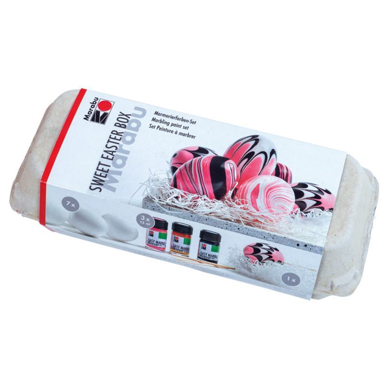 P. Marabu Sweet Easter Box 3x15ml, 7 munaa,7 tikkua, valk ruoho,värit pink, musta,kri