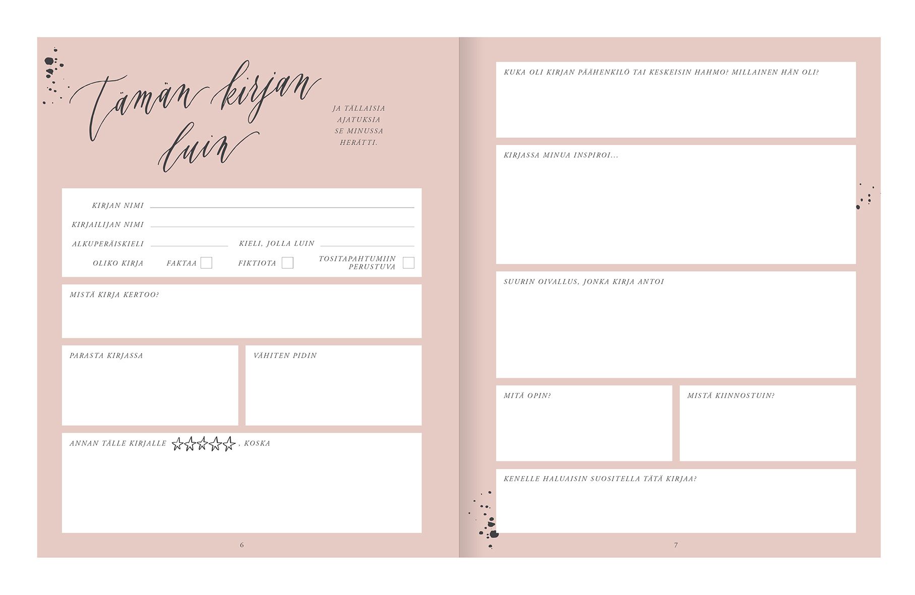 Lukupäiväkirja Putinki Kalligrafiastudio - Kaikki kirjani 2. painos