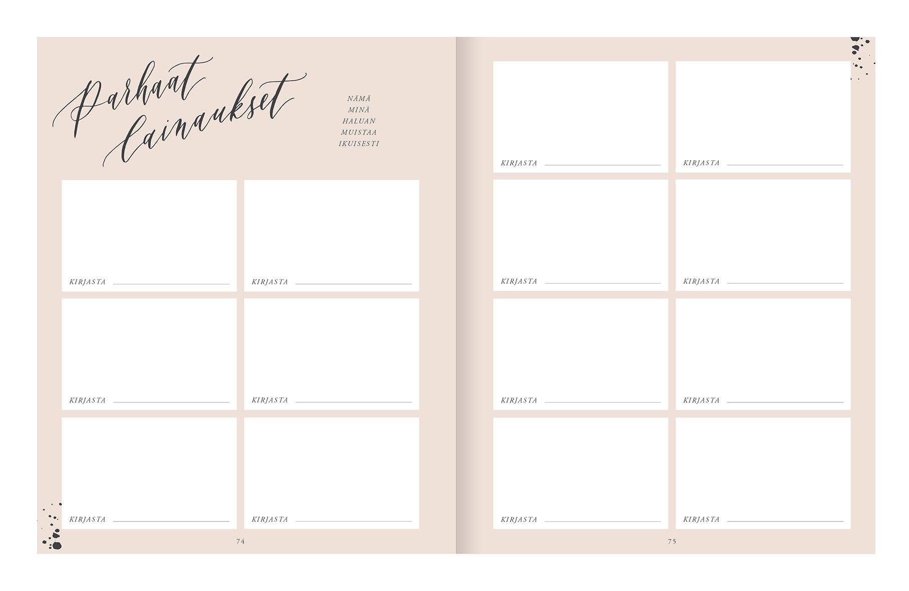 Lukupäiväkirja Putinki Kalligrafiastudio - Kaikki kirjani 2. painos