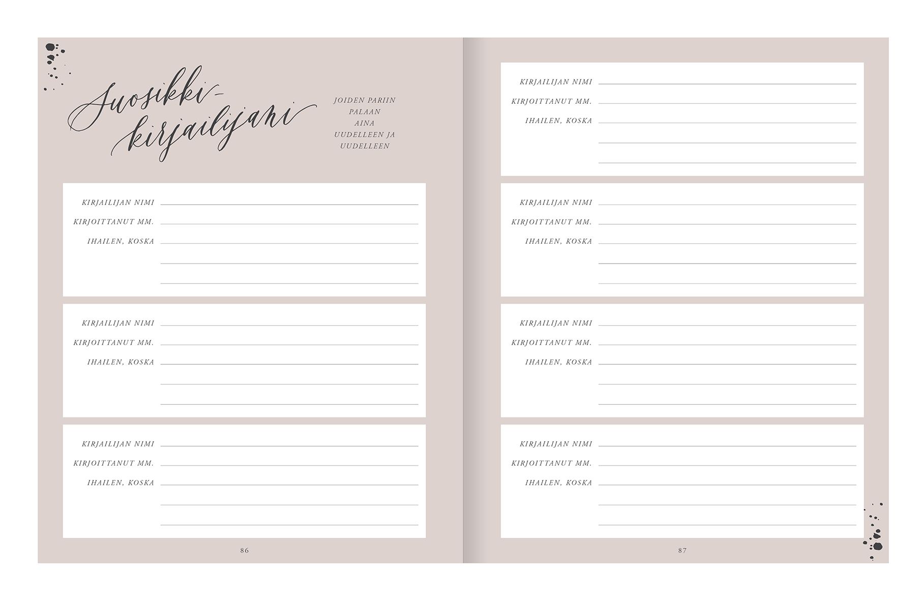 Lukupäiväkirja Putinki Kalligrafiastudio - Kaikki kirjani 2. painos