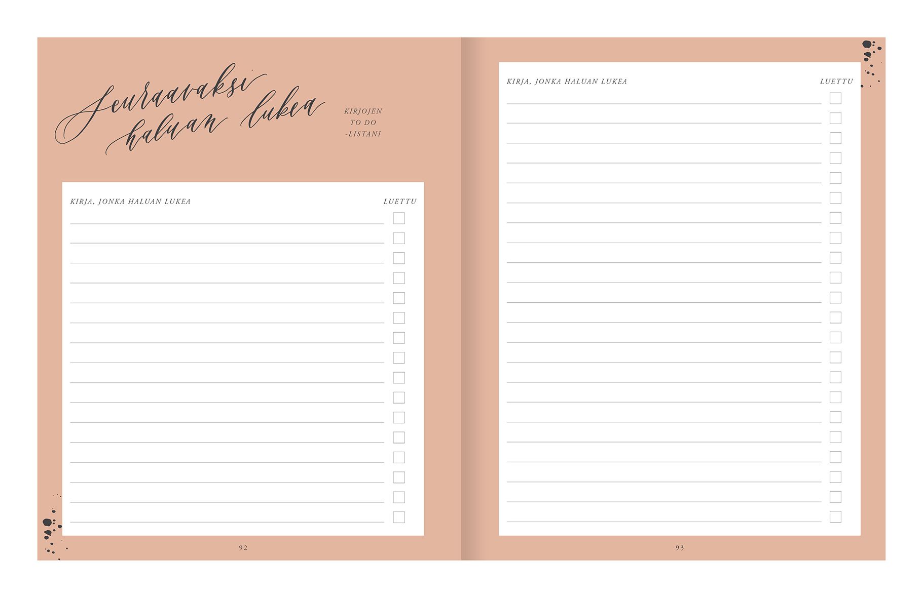 Lukupäiväkirja Putinki Kalligrafiastudio - Kaikki kirjani 2. painos