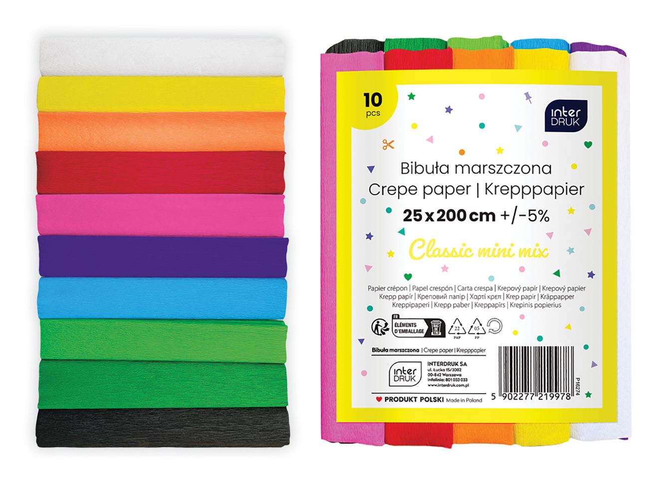 Kreppipaperi Interdruk - värilajitelma Classic 10 kpl