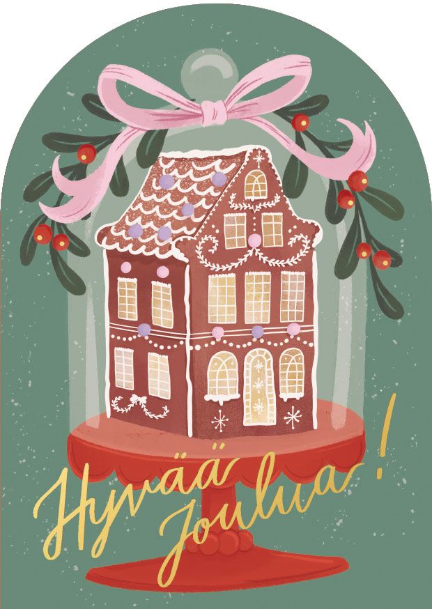 2-osainen kortti joulu Kaisu Sandberg - Piparkakkutalo Hyvää joulua!