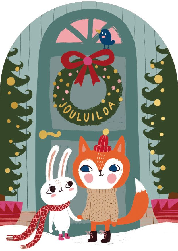 2-osainen joulukortti Mira Mallius - Jouluovi, jouluiloa