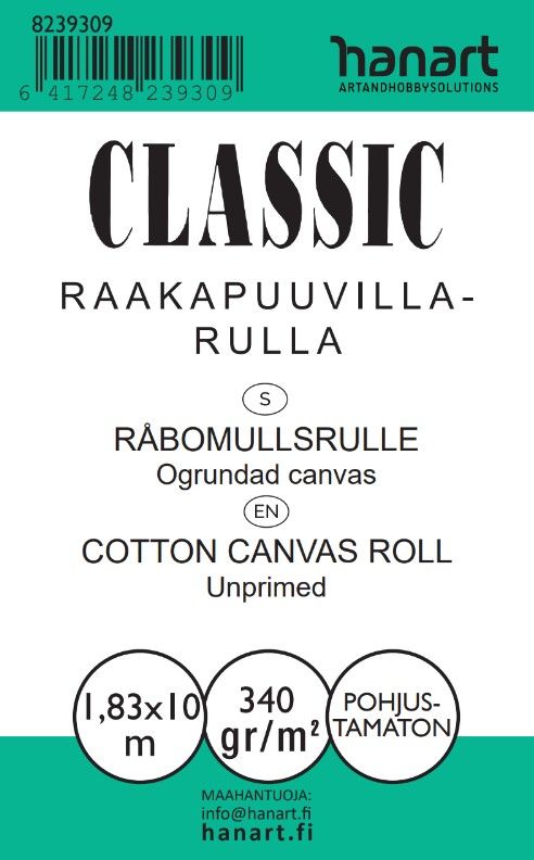Classic raakapuuvillarulla 340g 1,83 cm x 10 metriä pohjustamaton