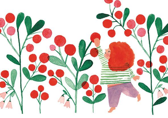 Postikortti Polka Paper - Tyttö ja puolukat