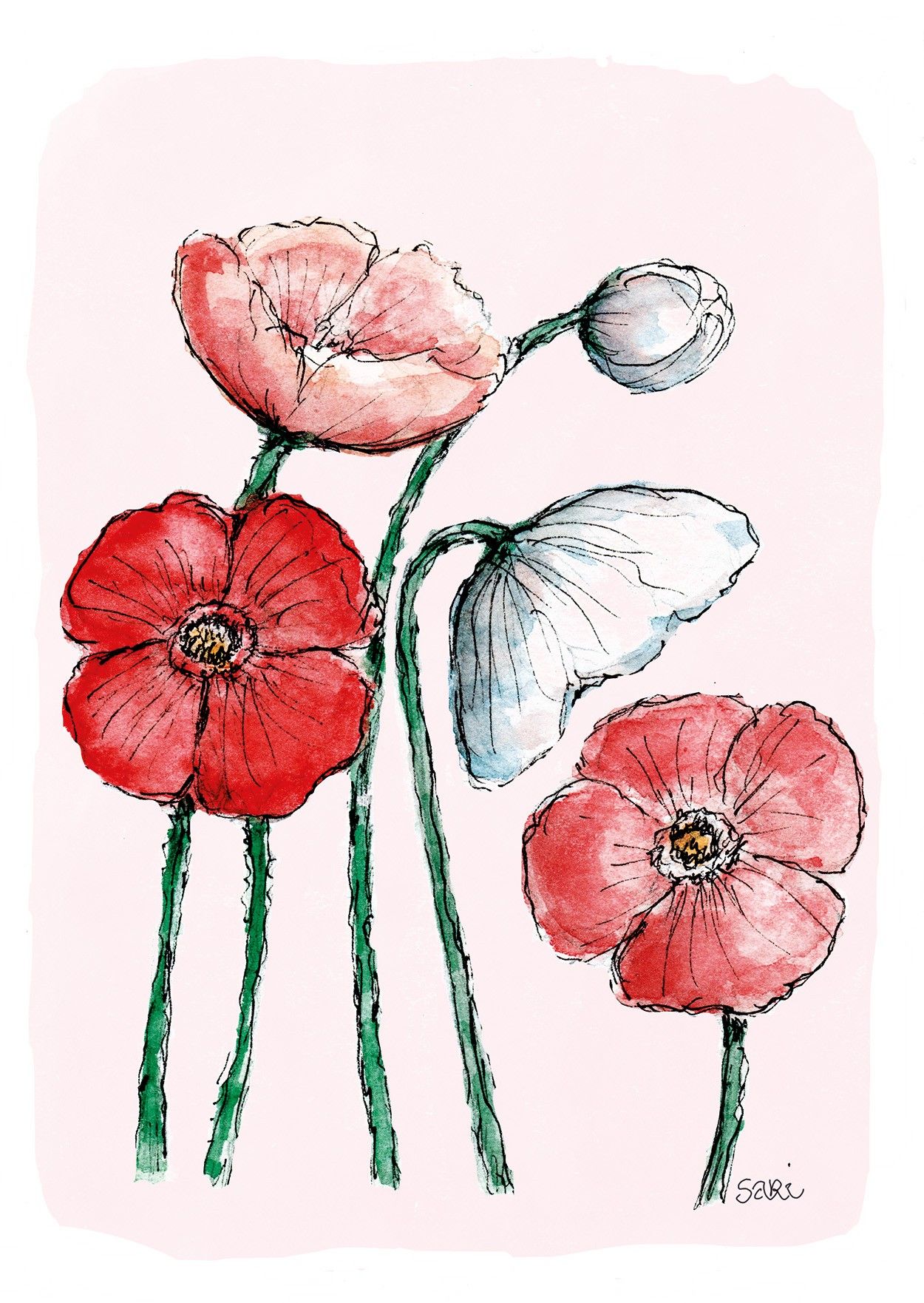 Postikortti Sari's Artwork - Punaiset unikot