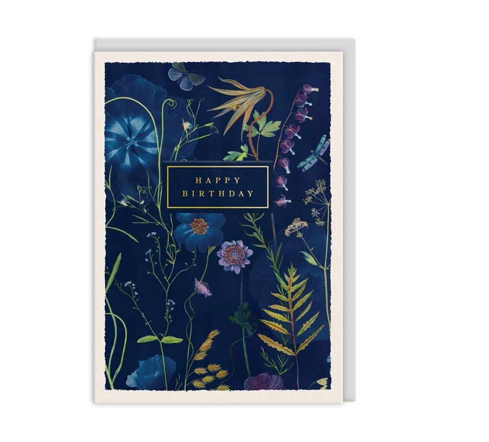 2-osainen kortti Ohh Deer - Happy Birhday, Siniset Kukat