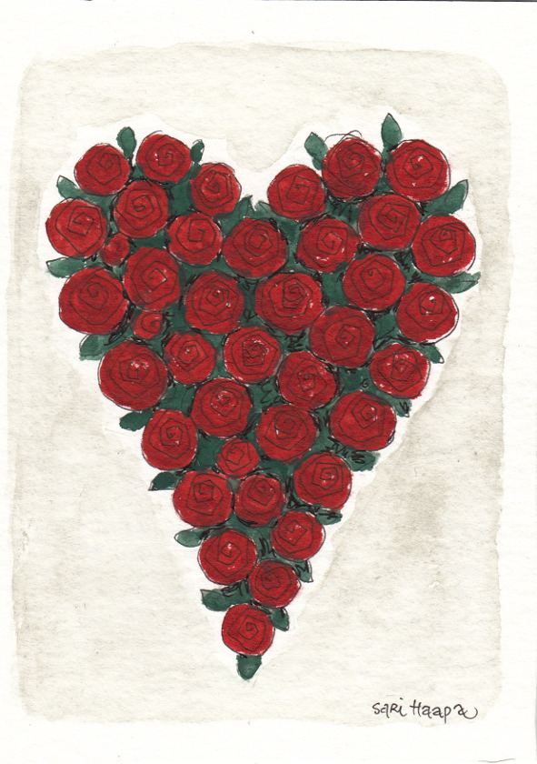 2-osainen kortti Sari's Artwork - Punainen ruususydän