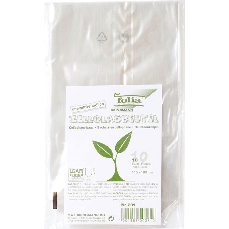 FOLIA Sellofaanipussi kirkas 145x235mm 10kpl BIO