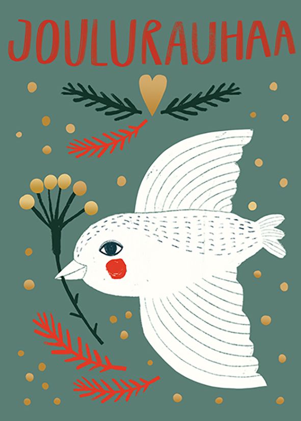 2-osainen joulukortti Mira Mallius - Joulurauhaa, rauhankyyhky