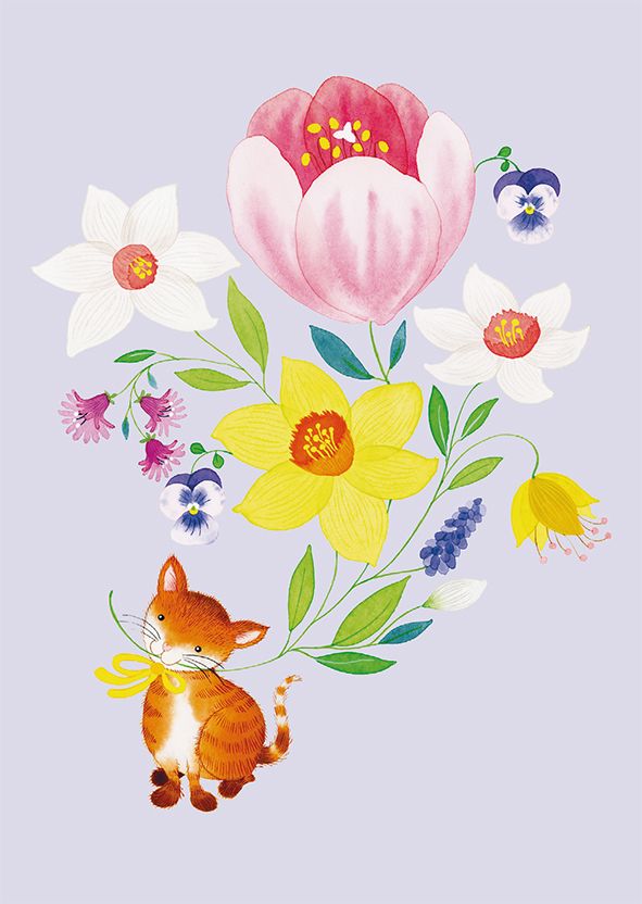Postikortti Anna Emilia - Kissa ja kukkia