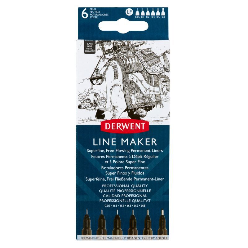 Derwent Line Maker 6 Black-lajitelma, 0.05, 0.1, 0.2, 0.3, 0.5, 0.8