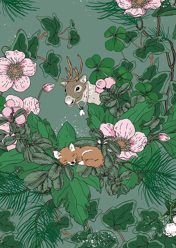 2-osainen joulukortti Nuppu Print Company - Metsän joulu, vihreä