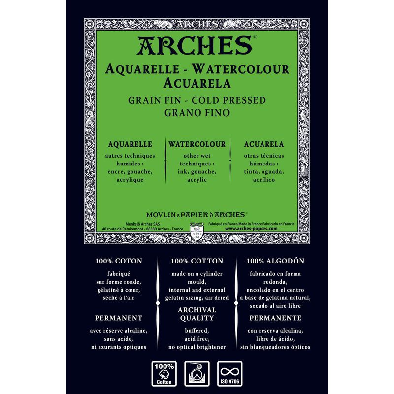 Arches 300g rulla 1,13x9,14m puolikark 100% COLD P, 100% lumppu akvarellipaperi