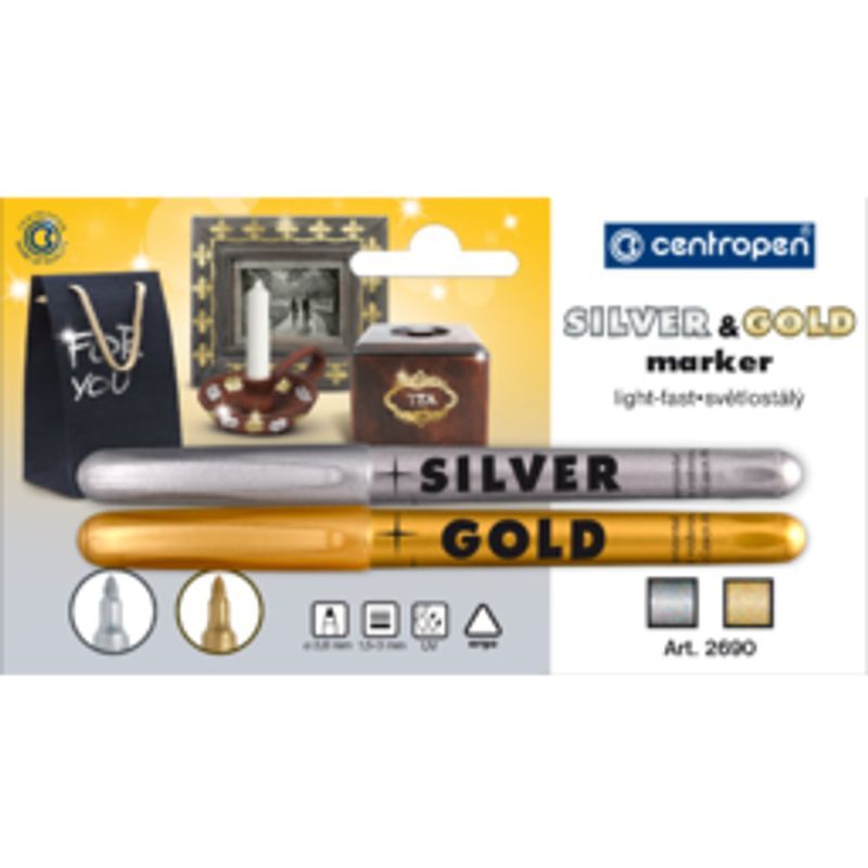 Centropen Huopakynä Silver and Gold 2690/2kpl B, tussilajitelma kulta ja hopea 1,8mm