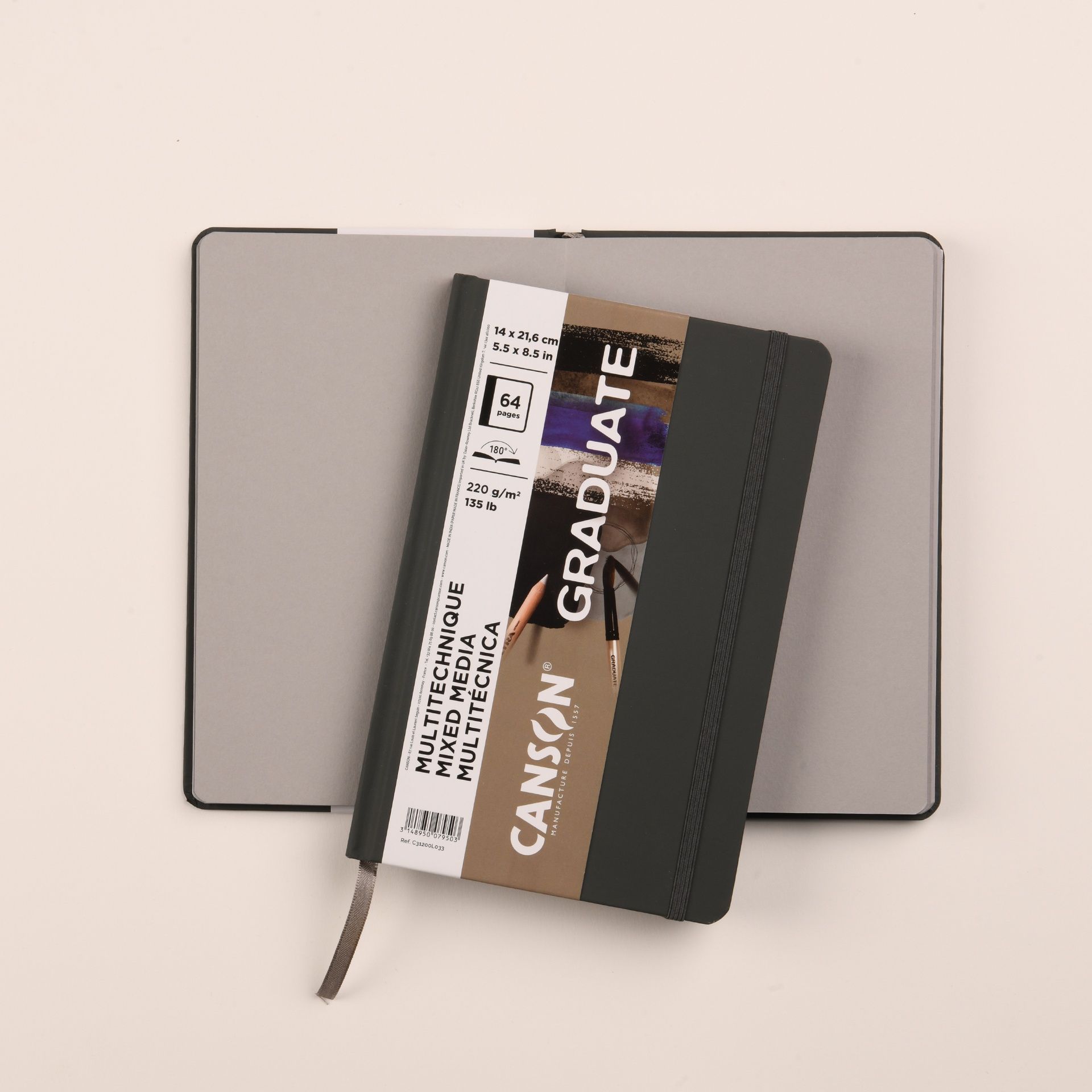 Graduate luonnoskirja MixM 14x21,6cm 220g(64) harm, harmaa paperi