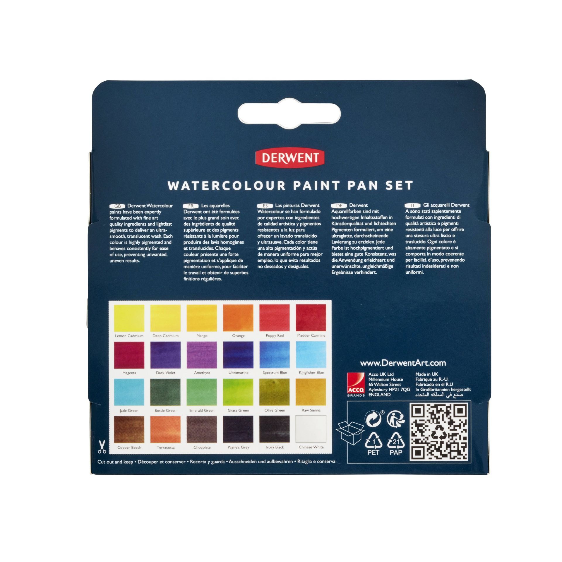 Derwent Watercolour Paint Pan Set 24 sävyä