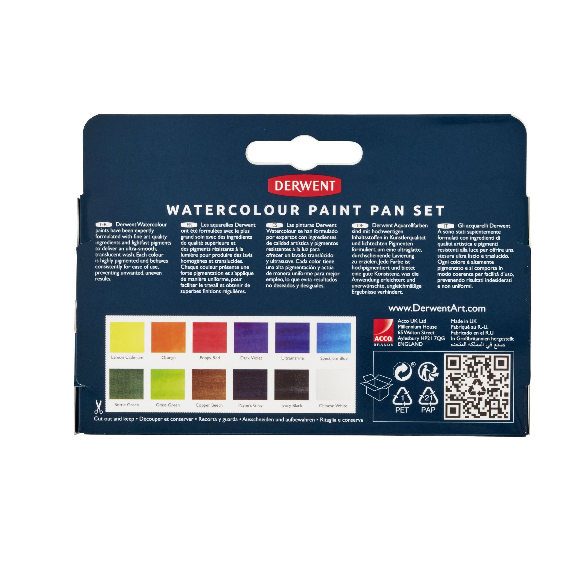 Derwent Watercolour Paint Pan Set 12 sävyä